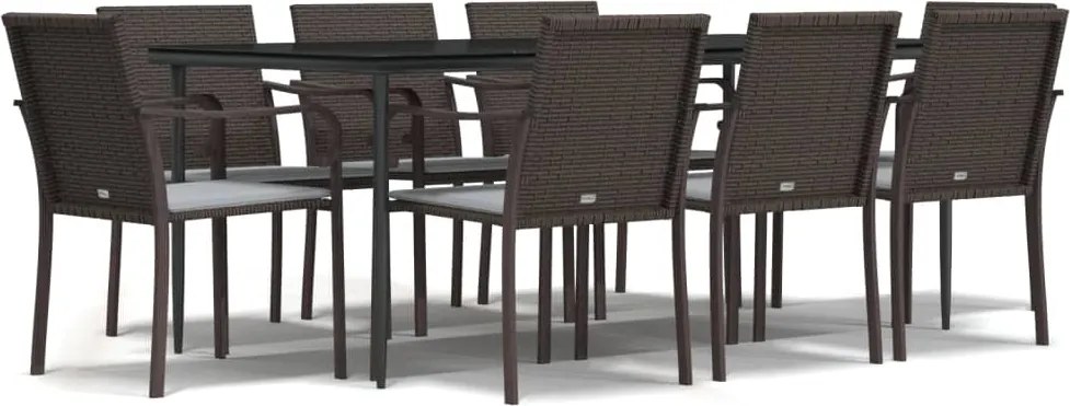 vidaXL 9 részes polyrattan és acél kerti étkezőgarnitúra párnával