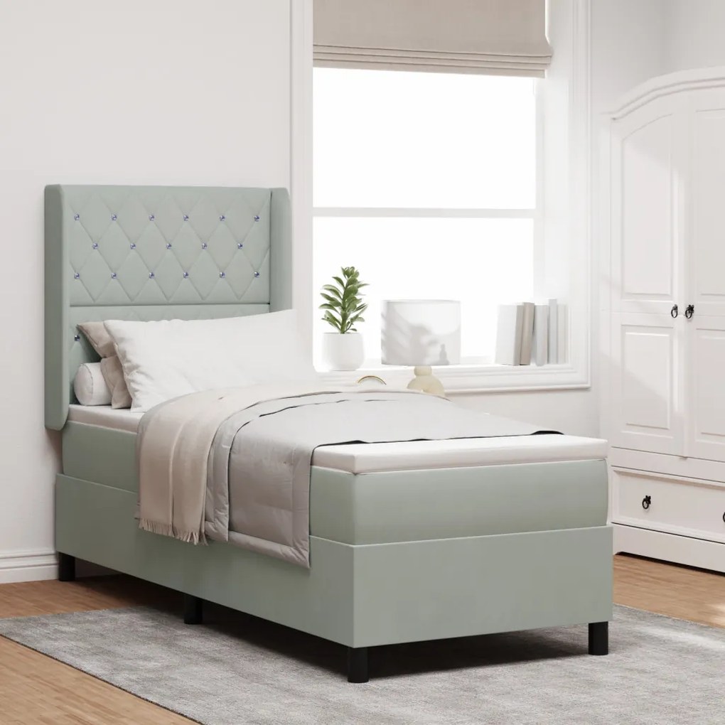 Boxspring Ágy Matrac Nappali Szürke 80x200 cm Bársony