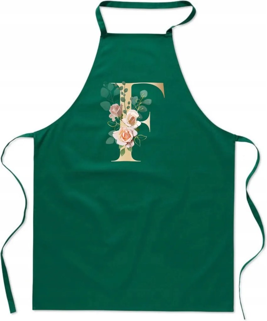 Konyhai Kötény zöld F Betűvel monogram Franek Faustyna FA_335_z