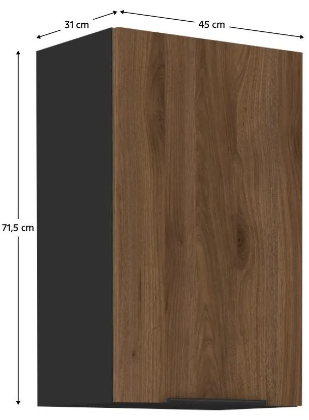 Felső konyhaszekrény Monzesa 45 G 72 1F (okapi dió + fekete) . 1096961