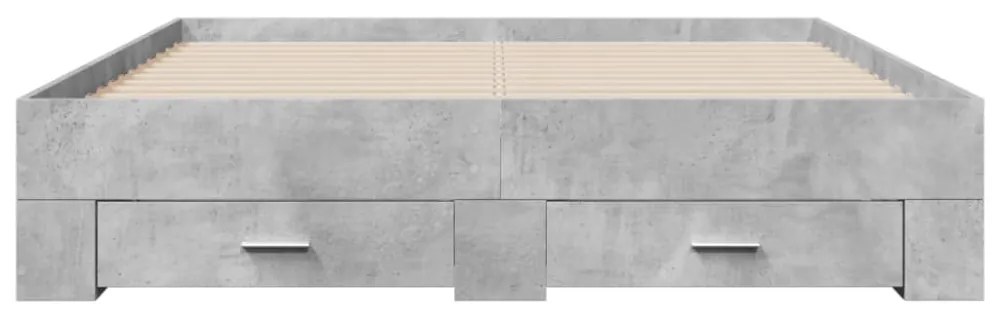betonszürke szerelt fa ágykeret fiókokkal 140x200 cm