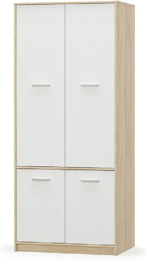 4- ajtós akasztós szekrény, fehér/tölgy sonoma, TEYO