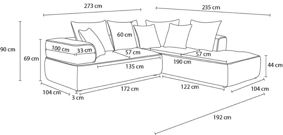 Terrakotta színű zsenília sarokkanapé (bal oldali-L alakú) Whesley – Bobochic Paris