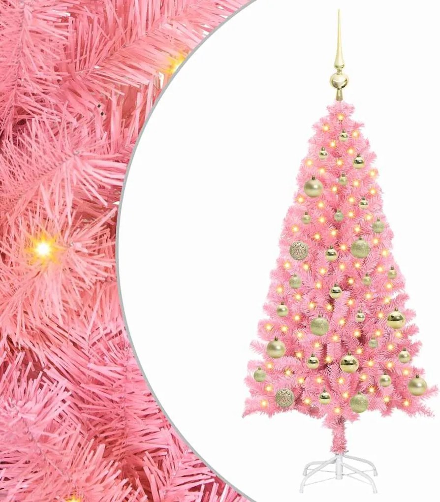 vidaXL Karácsonyfa 150 LED-del állvánnyal Rózsaszín 120 cm PVC