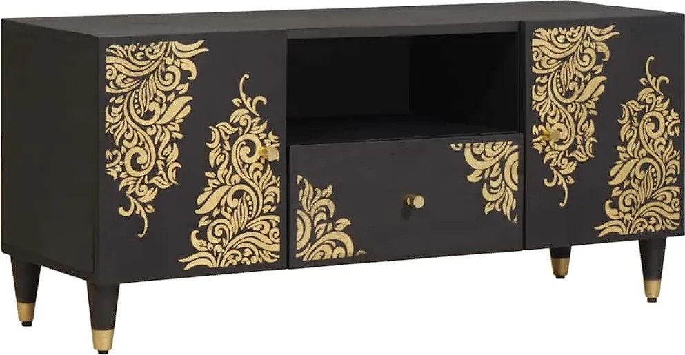 vidaXL TV szekrény fiókkal Fekete 105 x 33 x 46 cm Tömör Mangófát