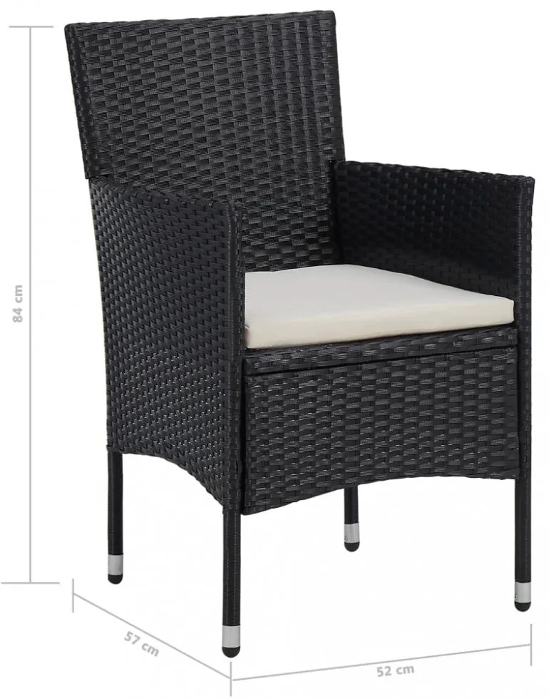 5 részes fekete polyrattan és üveg kültéri étkezőgarnitúra