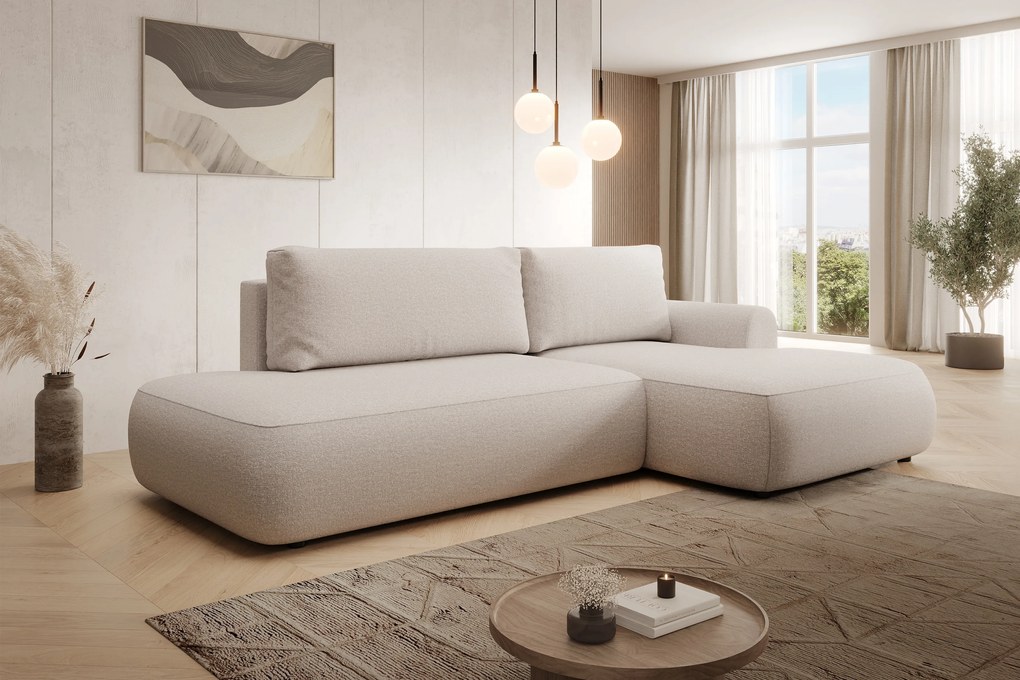 Lotulis L II sarokkanapé ágyfunkcióval jobb oldali - krém vízlepergető kötött Blur 01