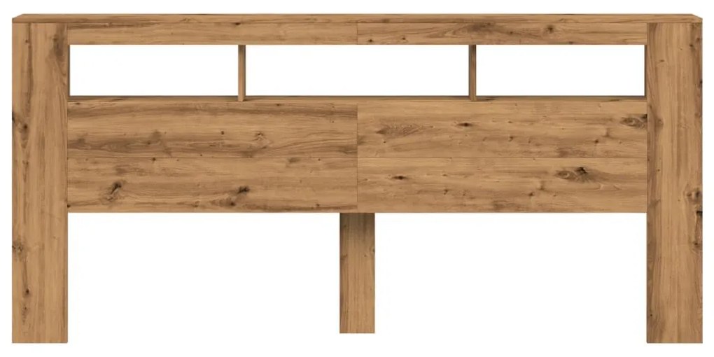 kézműves tölgyszínű szerelt fa LED-es fejtámla 220x18,5x103,5cm