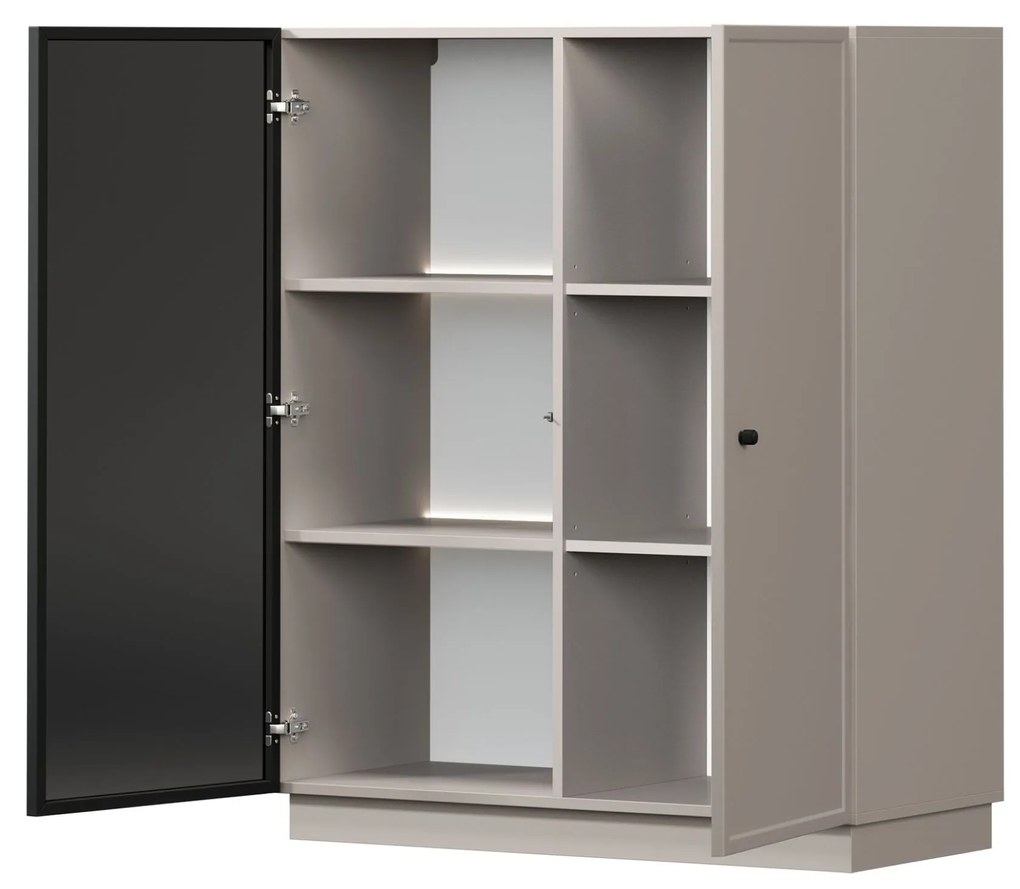 Lorini vitrines szekrény 100 cm kétajtós talapzaton - kasmír / fekete fogantyú