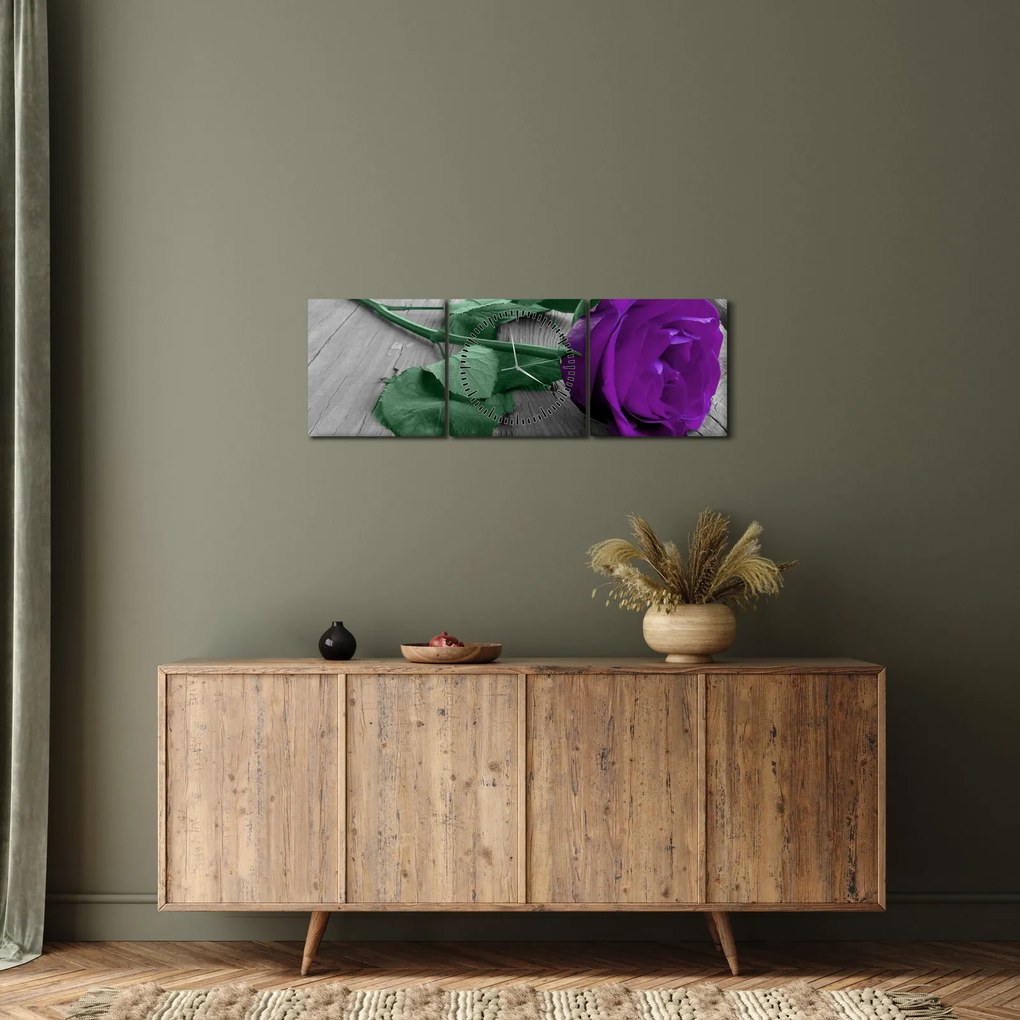 Kép - Lila rózsa zöld szárral (órával) (90x30 cm)