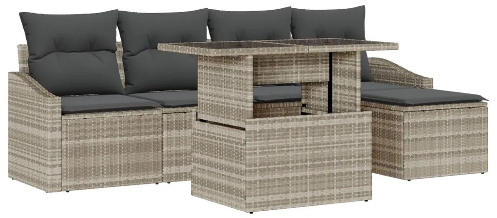 6 részes kerti sofa szett párnákkal világos szürke poli rattan