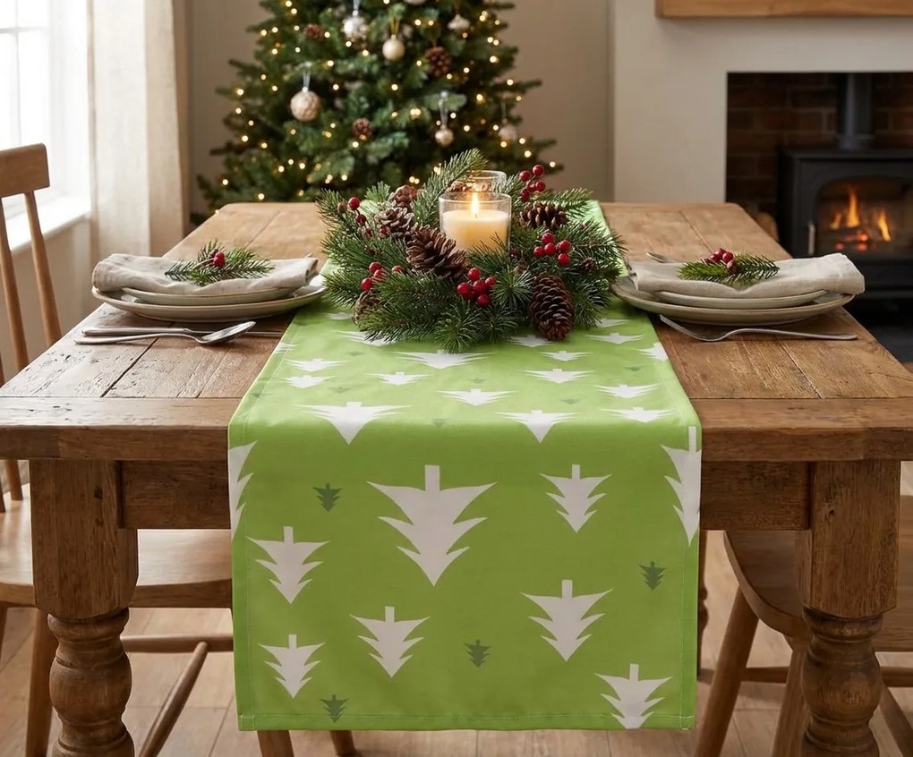 Textil asztali futó SCANDI TREES 40x140 cm, zöld