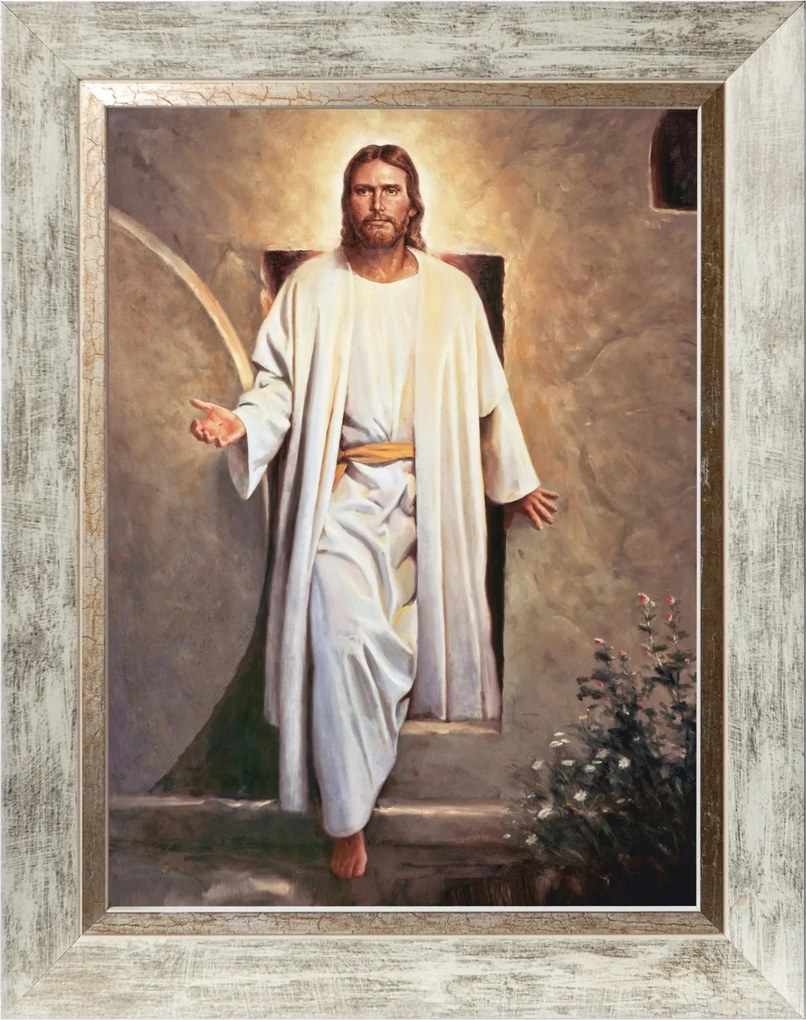 Jézus Feltámadása Szakrális Kép Fehér Díszkeretben 30X40