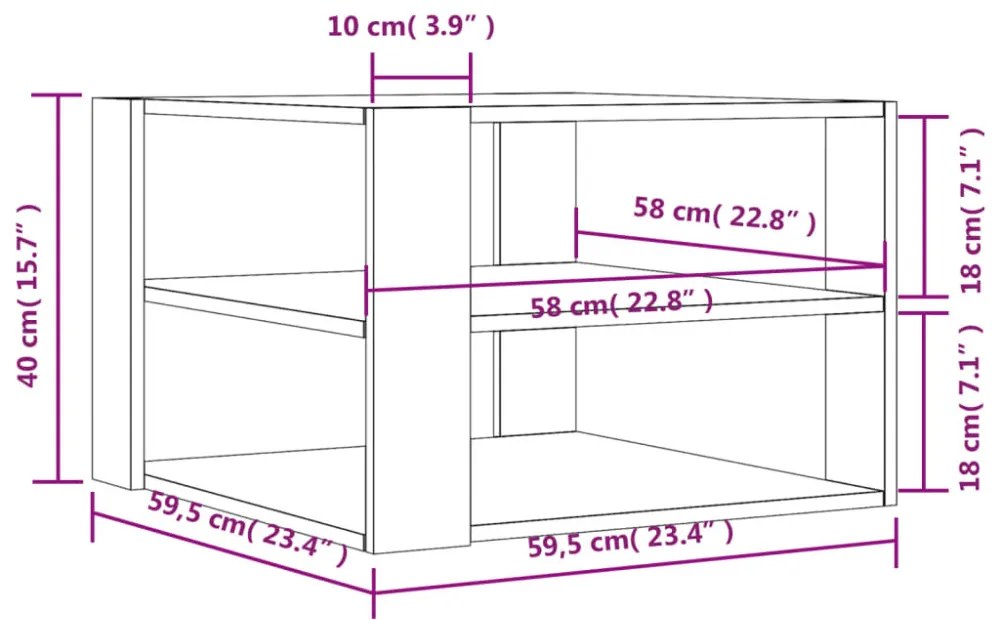 betonszürke szerelt fa dohányzóasztal 59,5 x 59,5 x 40 cm