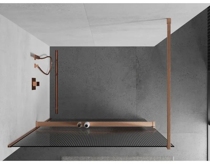 Mexen Kioto+, Walk-In zuhanyparaván polccal és akasztóval 80 x 200 cm, 8 mm-es üveg bordás mintával, réz matt profil, 800-080-121-65-09