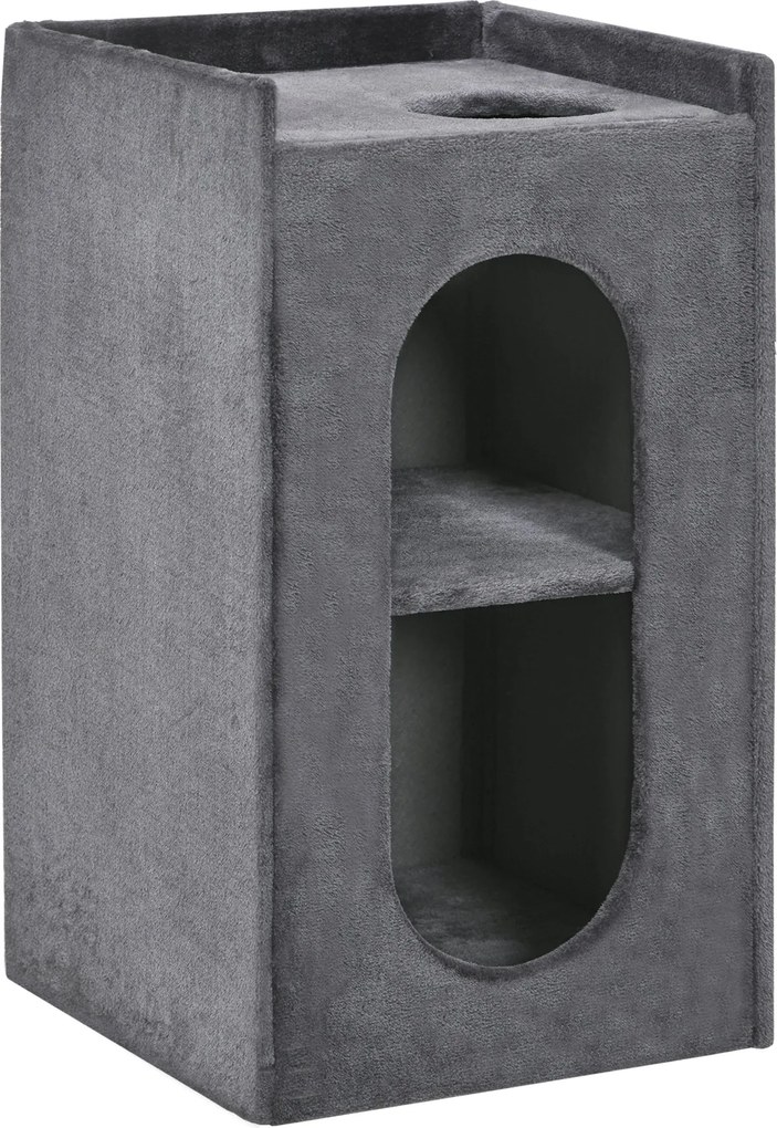 PawHut Kaparófák, Magasság 81 cm, Macska Kaparófa 2 Barlanggal, Kaparótorony Kaparólappal, Macska Torny 2 Szinttel, Macska Hordó 6 kg-ig, Sötét Szürke