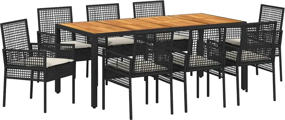 vidaXL Kert étkező szett 9 pcs Fekete polirattan