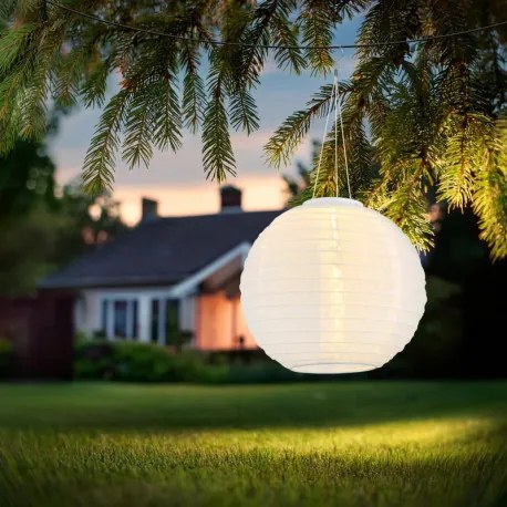 Globo 339700W Solar függőlámpa műanyag fehér, rozsdamentes acél, műanyag fehér, kábel PVC fehér, csúszókapcsoló, elemmel együtt AAA 300mAh 1.2V, IP44, ø: 300mm, M: 550mm, tartozék: LED 0.06W 3V, 2700K