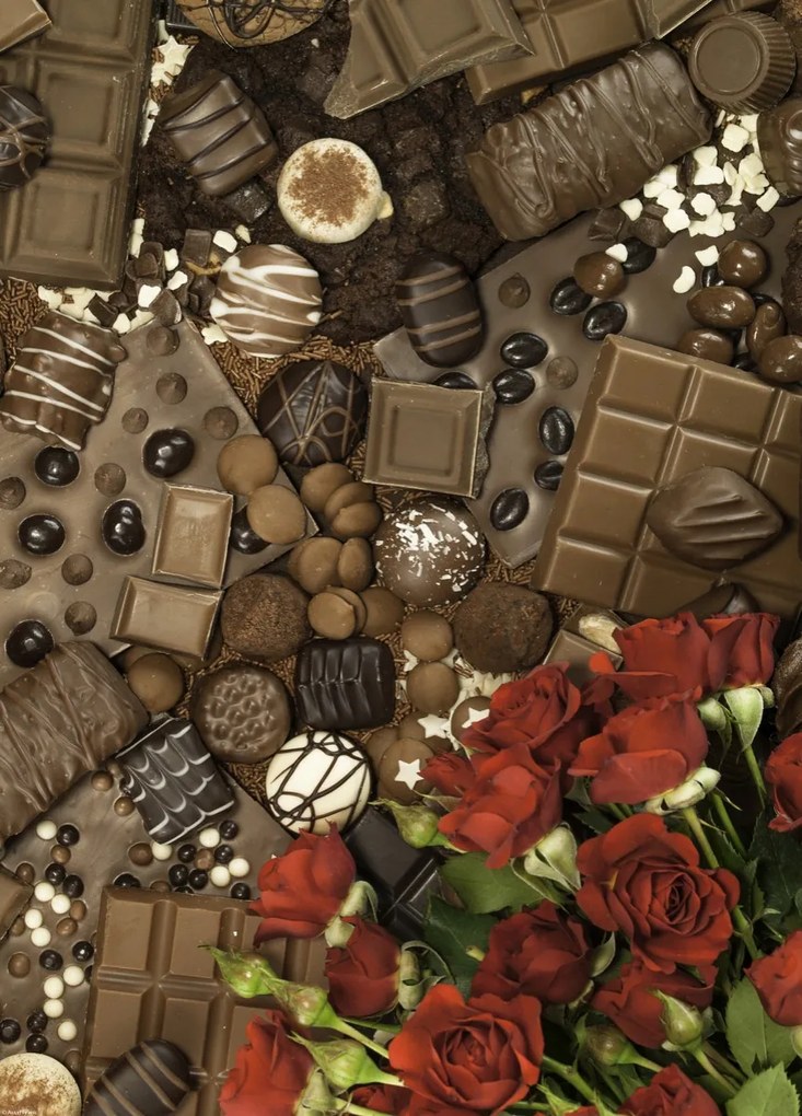 Poszter 39,5x55cm Csokoládék és kekszek vörös rózsákkal, Assaf Frank