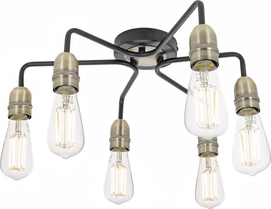Dar Lighting loft mennyezeti lámpa kiefer antik sárgaréz matt fekete darkie0622