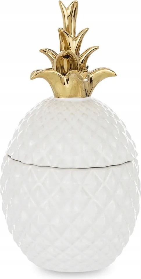 Tároló Doboz Ananász Fehér Arany 23cm Figura Fényes 25 20