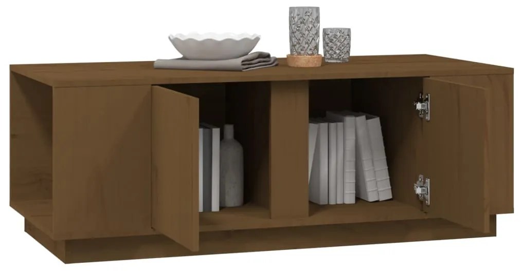 Mézbarna tömör fenyőfa dohányzóasztal 110 x 50 x 40 cm