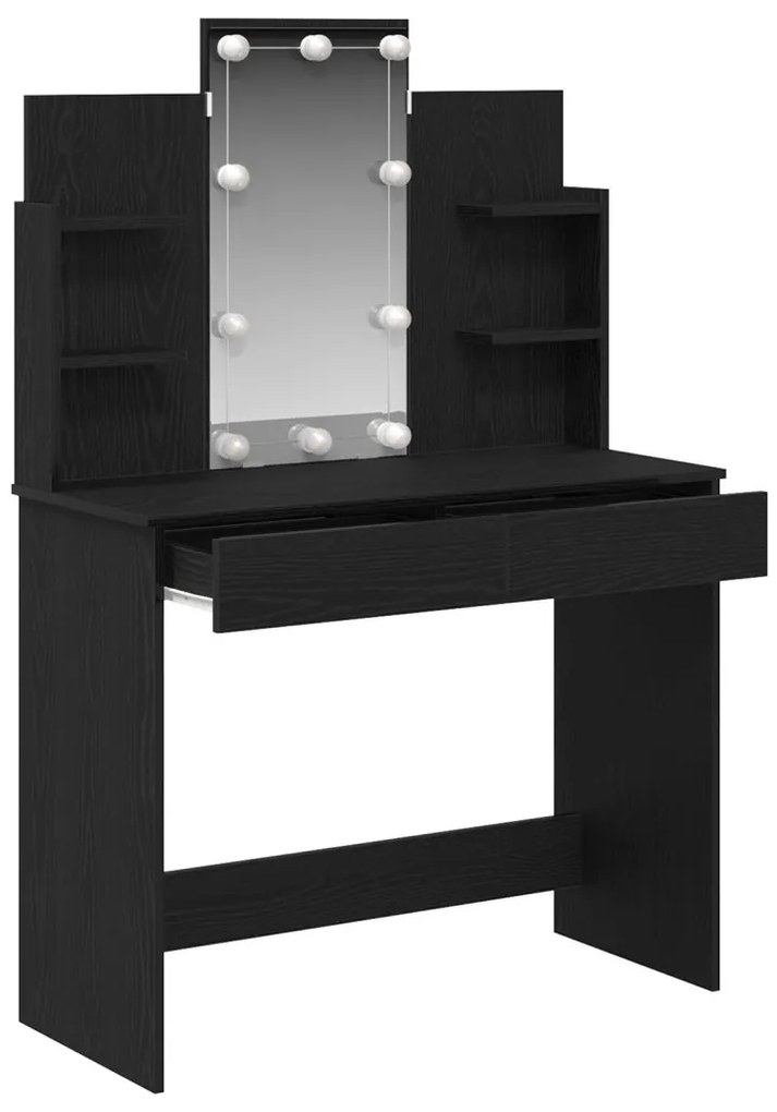 LED világításos Sminktükör Fekete Tölgy 96x40x142 cm