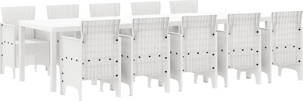 vidaXL Kert étkező szett 11 pcs Fehér Rattan és acél