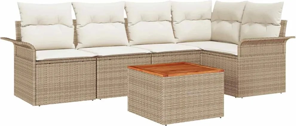vidaXL Kerti Kanapé Szett tárolóval 6 pcs Beige és krém polirattan