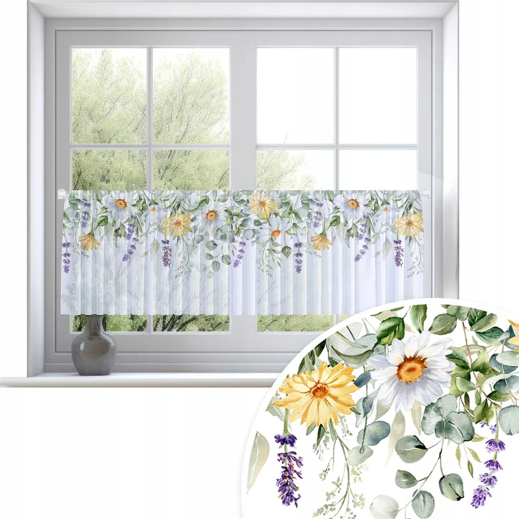 Irigy Hónaljmirigy Kész Függöny Fehér Fátyol 150X50 CM Fátyol Virág Mintás 807