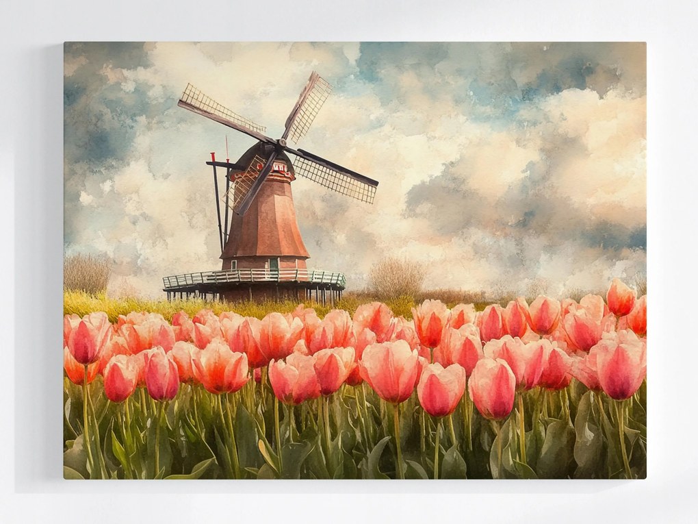 Vászonkép Canvas Tájkép Hollandia Tulipánok Szélmalom 100x75