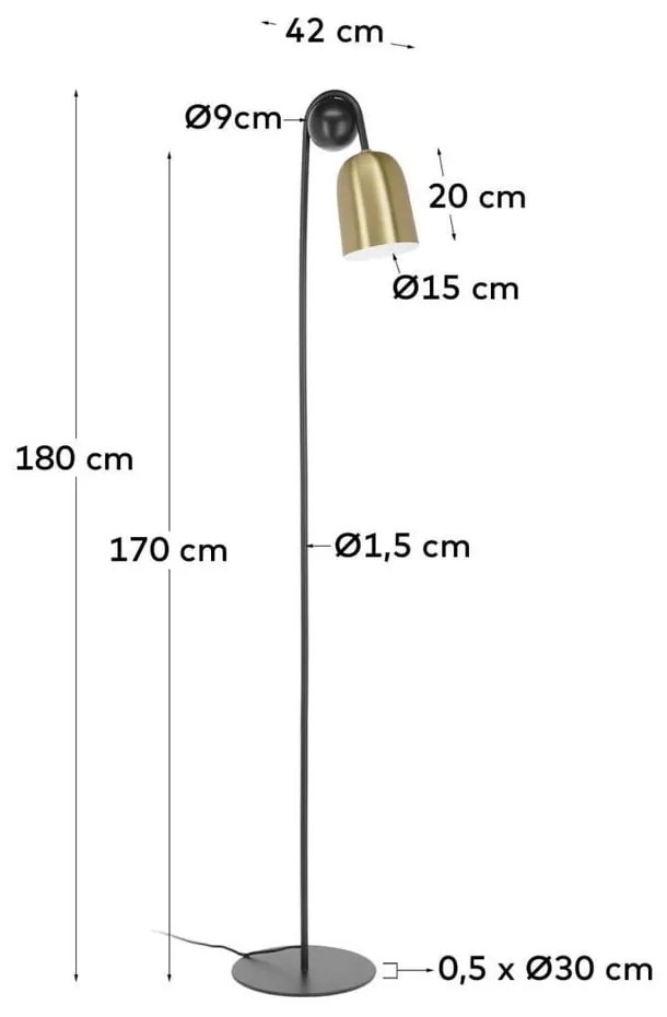 Fekete-aranyszínű állólámpa fém búrával (magasság 180 cm) Natsumi – Kave Home