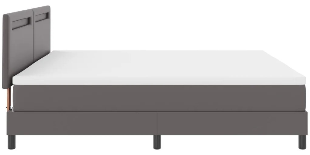 Boxspring Ágy Matraccal Szürkében, 200x200 cm, Műbőr.