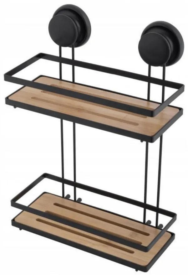 Yoka Home tapadókorongos fali tároló polc - fekete / bambusz