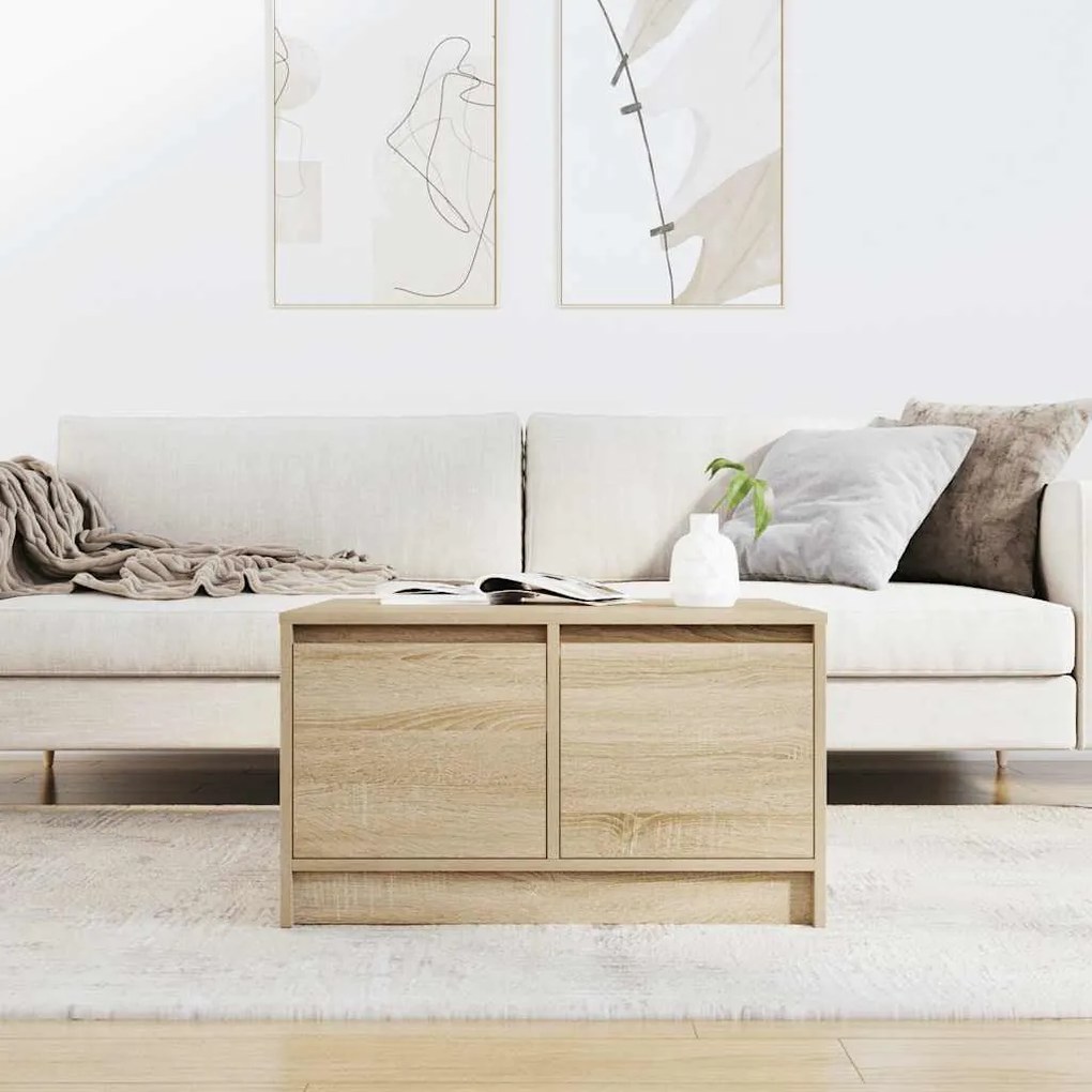 Tölgy színű dohányzóasztal fiókokkal 70,5x70x40 cm