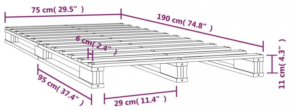 fekete tömör fenyőfa raklapágy 75 x 190 cm (Small Single)