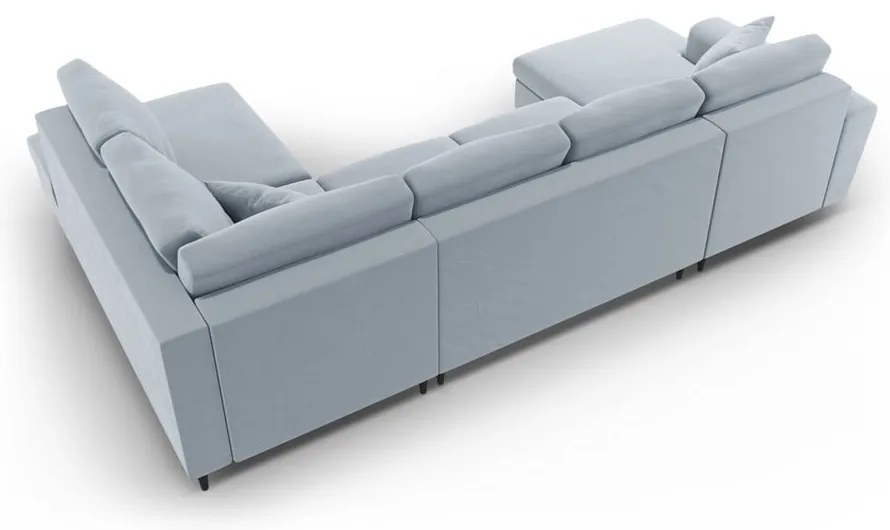 Világoskék bársony kinyitható tárolóhelyes sarokkanapé (jobb oldali-U alakú) Kyoto – Cosmopolitan Design