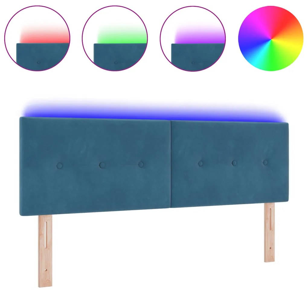 LED Fejtámla Gombos Kárpitozás Sötétkék 72 cm Bársony