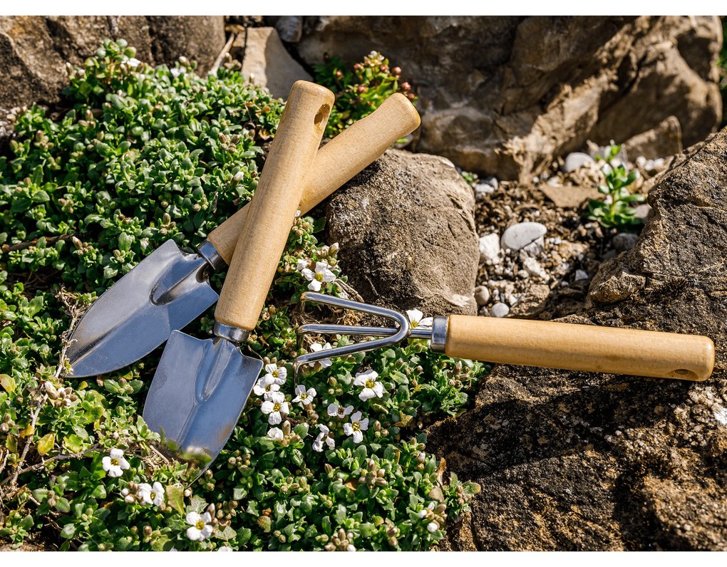 Kerti szerszámok, 3 db-os szett, természetes fa/ezüst, VERDE