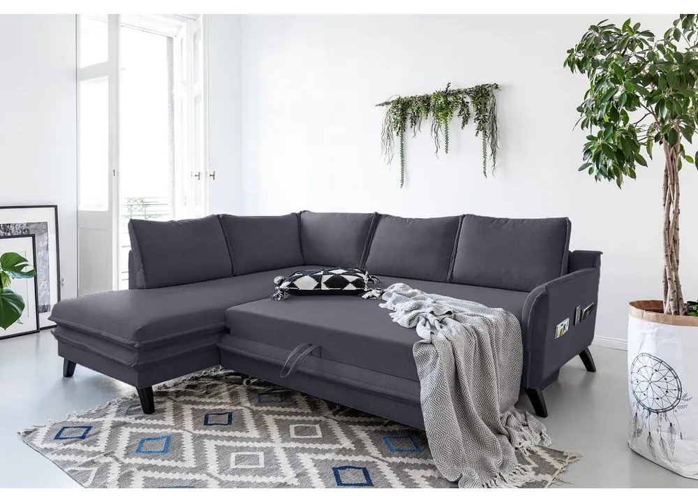 Charming Charlie L antracit kinyitható sarokkanapé, bal oldali - Miuform