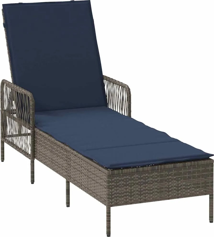 vidaXL Napozó párnával Szürke és sötétkék 55 x 200 x 92 cm polirattan
