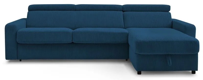 Sötétkék kordbársony kinyitható sarokkanapé (variálható) Monaco – Bobochic Paris