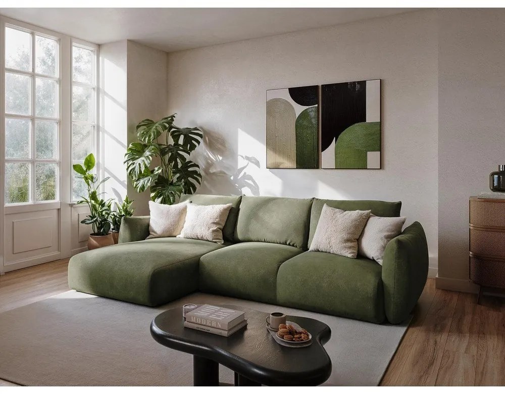 Kék kinyitható sarokkanapé (bal oldali-heverő résszel) Leila – Makamii