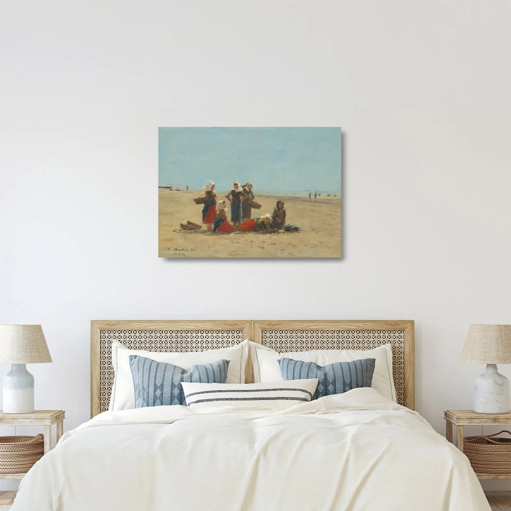 Üveg kép - Eugène Boudin, Women on the Beach at Berck, reprodukciók (70x50 cm)