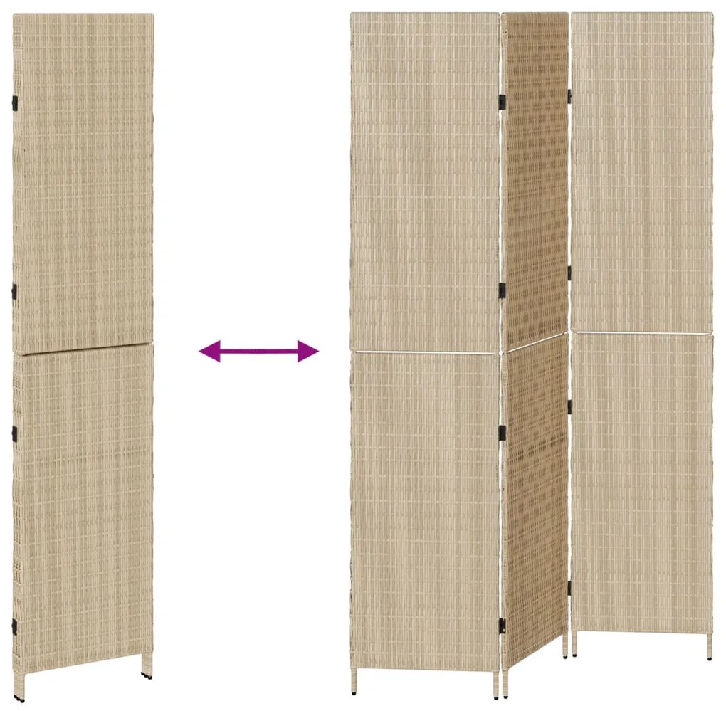 3 paneles válaszfal, hajtogatható, bézs, 146x200 cm, poli rattan