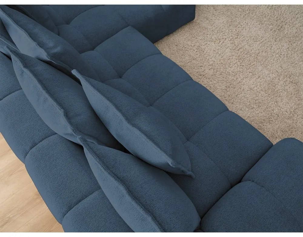 Sötétkék zsenília kinyitható-tárolóhelyes sarokkanapé (jobb oldali-heverő résszel) Everest – Bobochic Paris