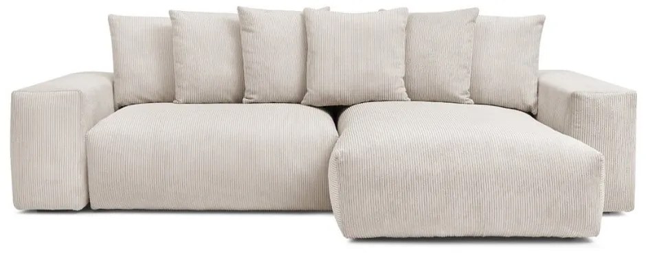 Krémszínű kordbársony kinyitható-tárolóhelyes sarokkanapé Voltaire – Bobochic Paris