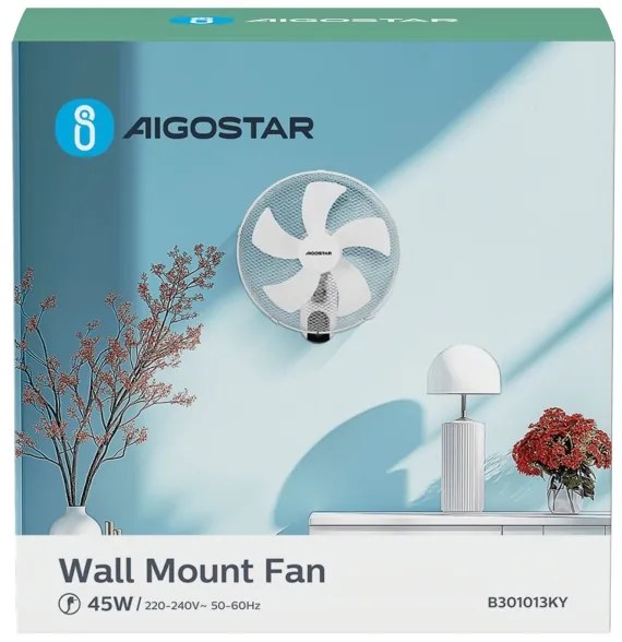 Aigostar - Fali ventilátor 45W/230V fehér + távirányító
