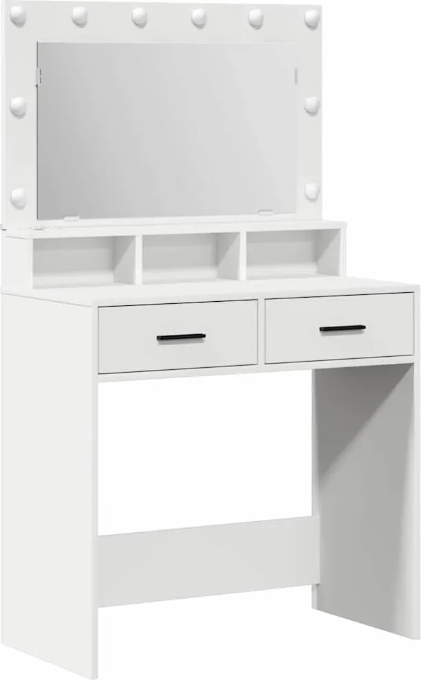 vidaXL Öltözködőasztal tükör lámpákkal Fehér 79 x 41 x 135 cm Faanyag