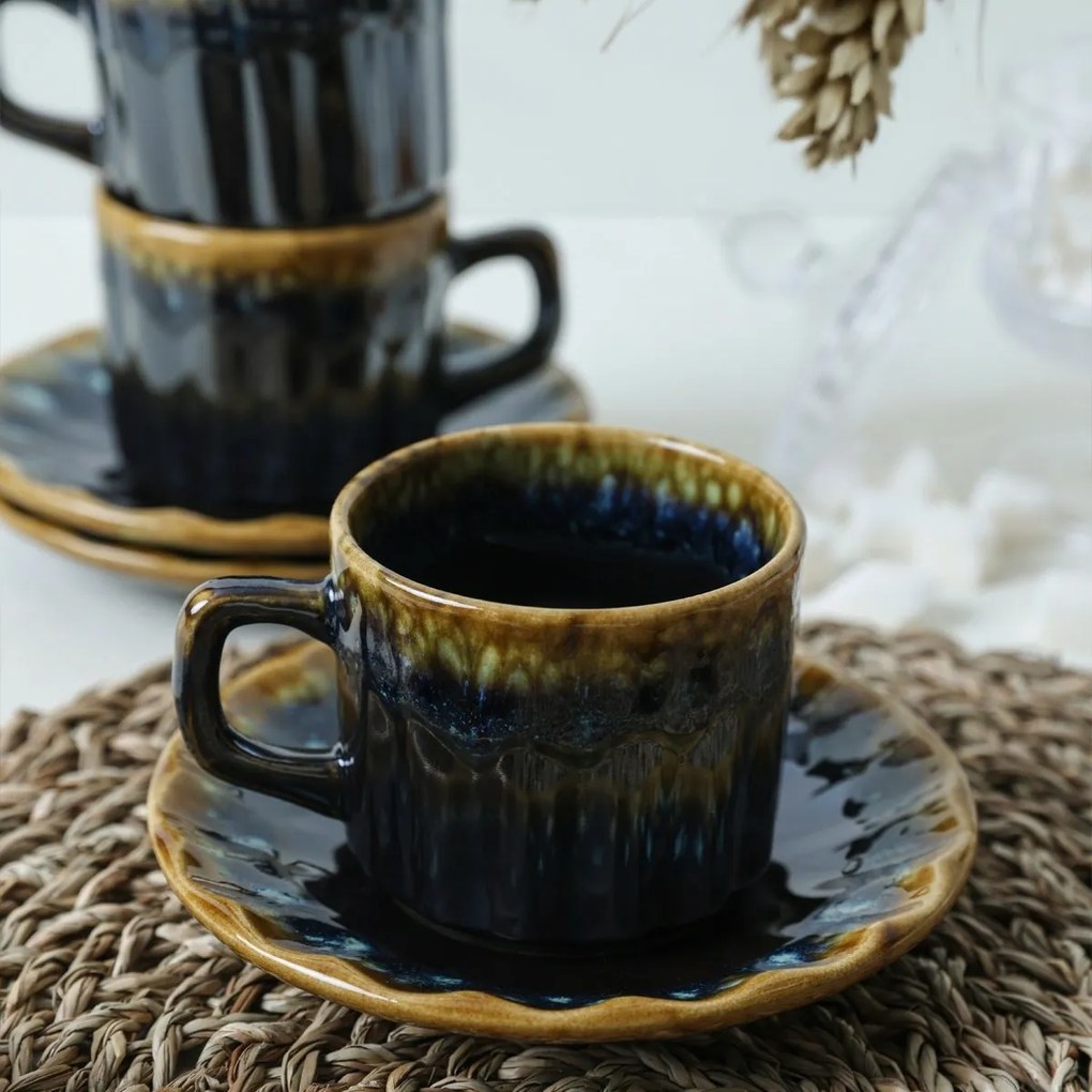 Elementa kőagyag csésze alátéttel 6 db-os szett, 185 ml, sötétkék